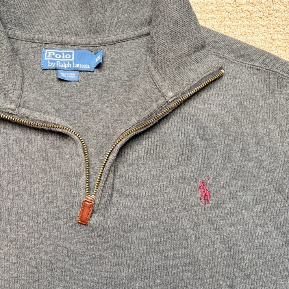 Polo Ralph Lauren Mens XXL Gray 100% Cotton Quarter Zip Sweater Pony Logo